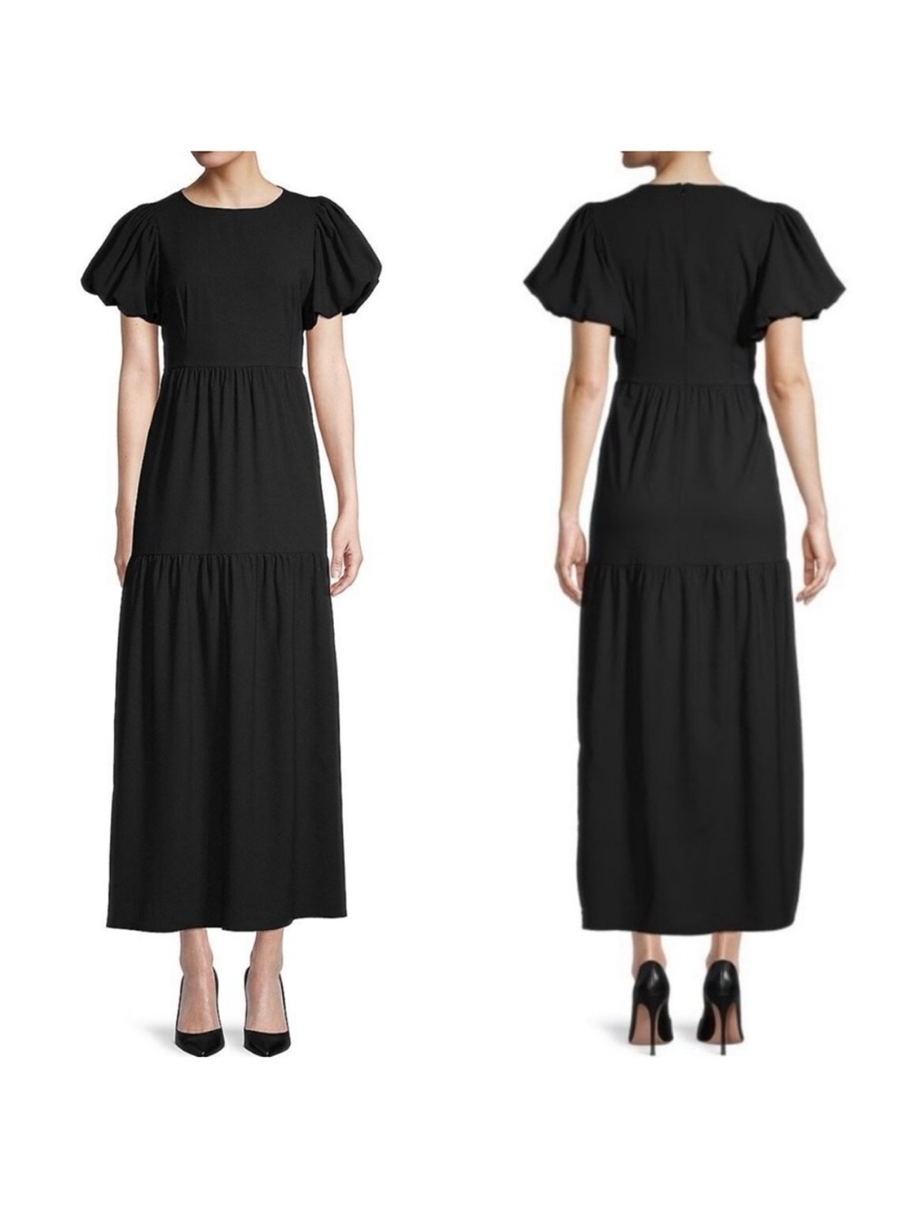 Stellah Puff Sleeve Tiered Maxi Dress: Black Boho Bohemian Cottagecore